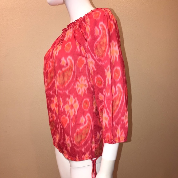 Lucky Brand Boho Peasant Top Womens Size Small On Off Shoulder Pink Orange - Picture 9 of 14